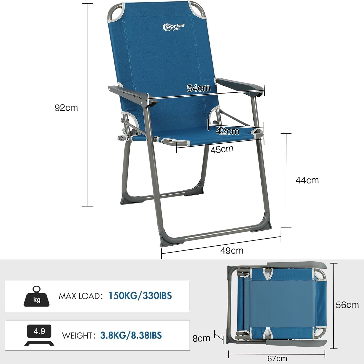 Set of 2 Lightweight Folding Camping Chairs Blue