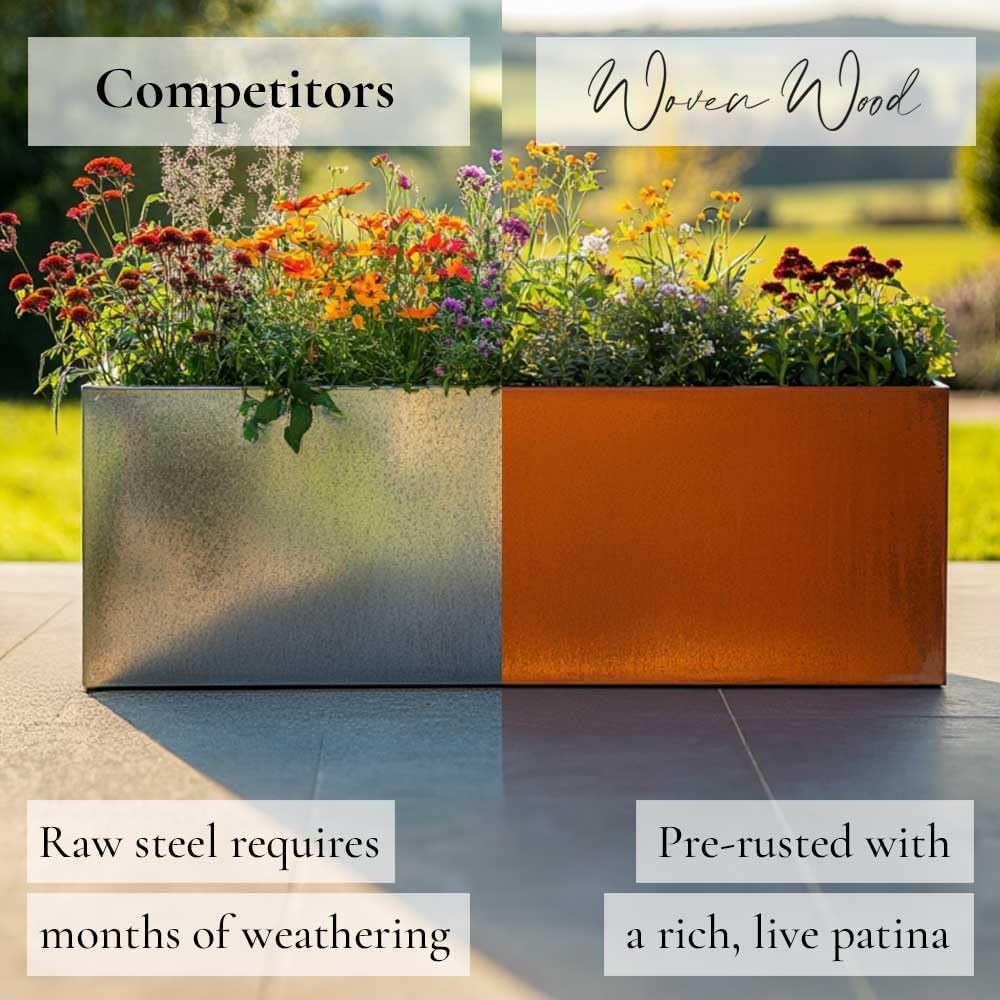 Corten Steel Trough Planter Rust Finish Large Garden Box 100cm