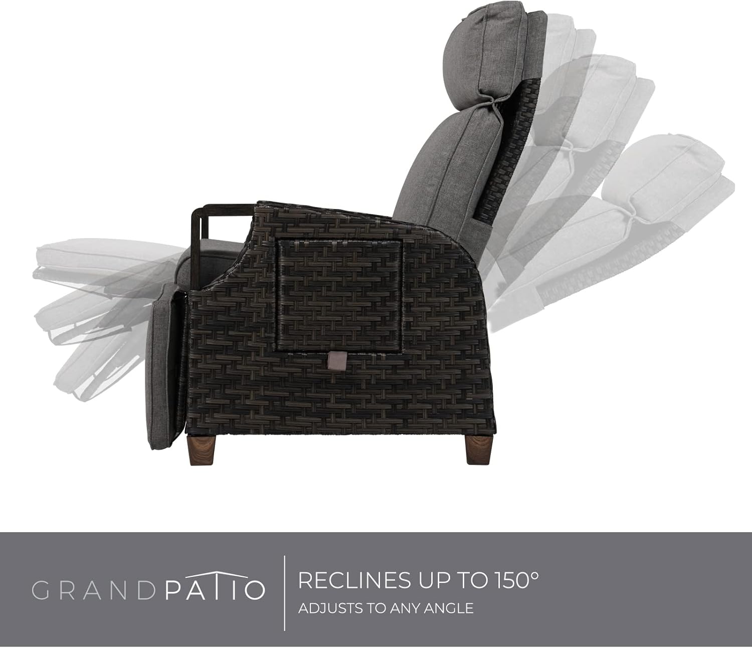 Rattan Recliner Sun Lounger Chair with Flip Table Grey