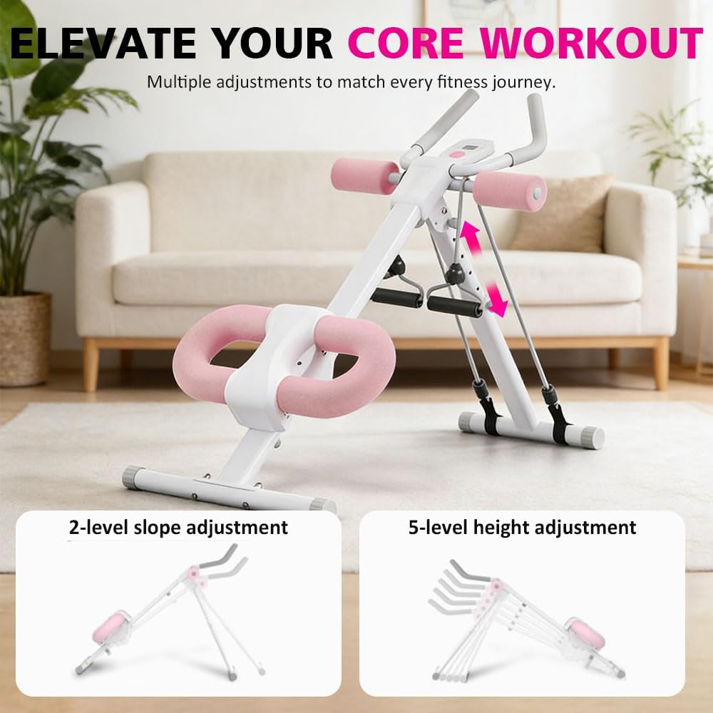 Adjustable Ab Machine Foldable Core Trainer w/ LED Monitor 440lb