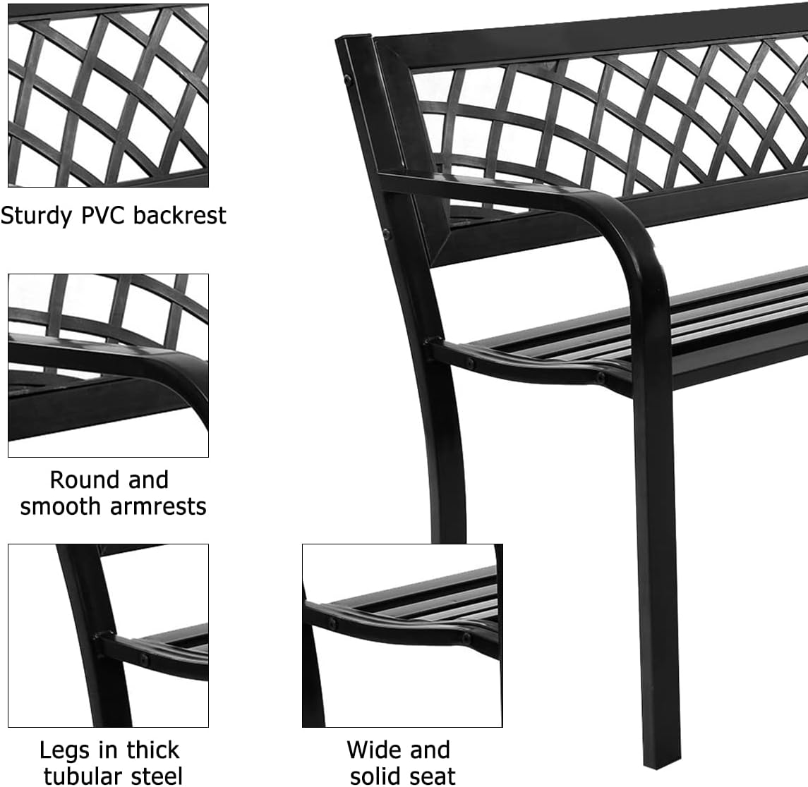 2-3 Seater Outdoor Garden Bench Metal Patio Park Bench Black