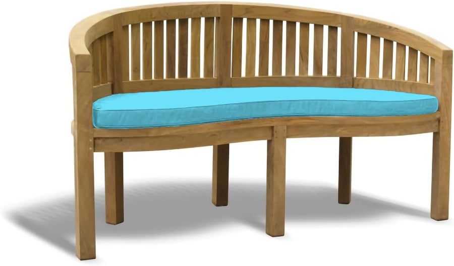 Teak Wood Banana Garden Bench w/ Green Cushion Curved Outdoor Patio 168cm