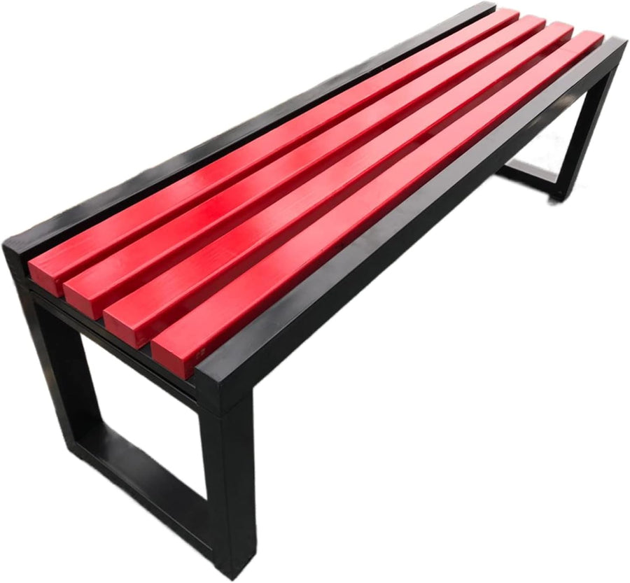 Weatherproof Outdoor Garden Bench Steel Plastic Wood Patio Seat 100x40x45cm