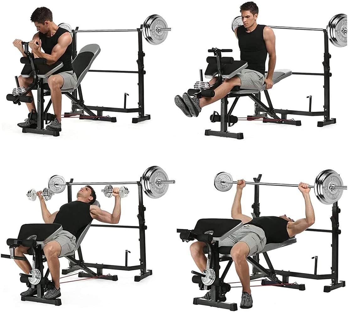 Adjustable Weight Bench Squat Rack Preacher Curl Leg Extension