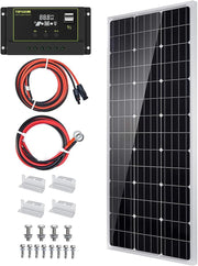 100W 12V Solar Panel Kit Mono RV Off Grid Controller Cables Mount