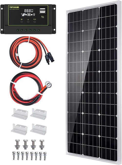 100W 12V Solar Panel Kit Mono RV Off Grid Controller Cables Mount