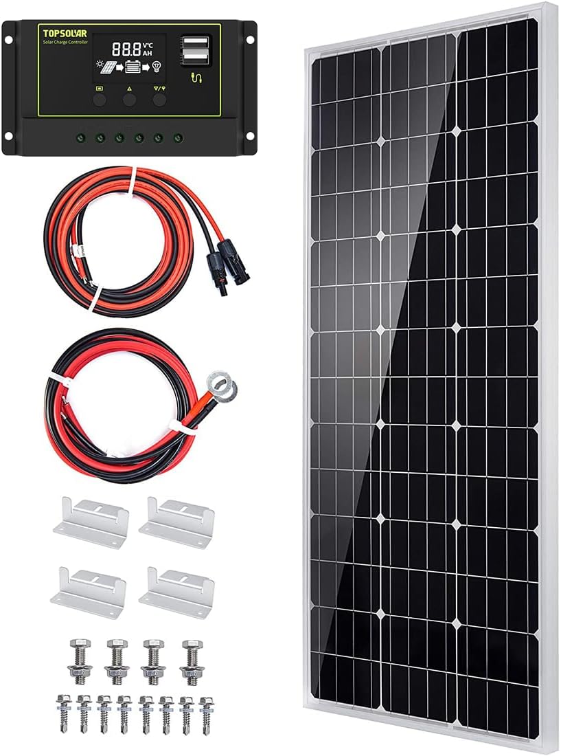 100W 12V Solar Panel Kit Mono RV Off Grid Controller Cables Mount