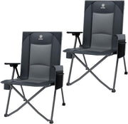 Set of 2 Reclining Camping Chairs Heavy Duty 350lb Grey