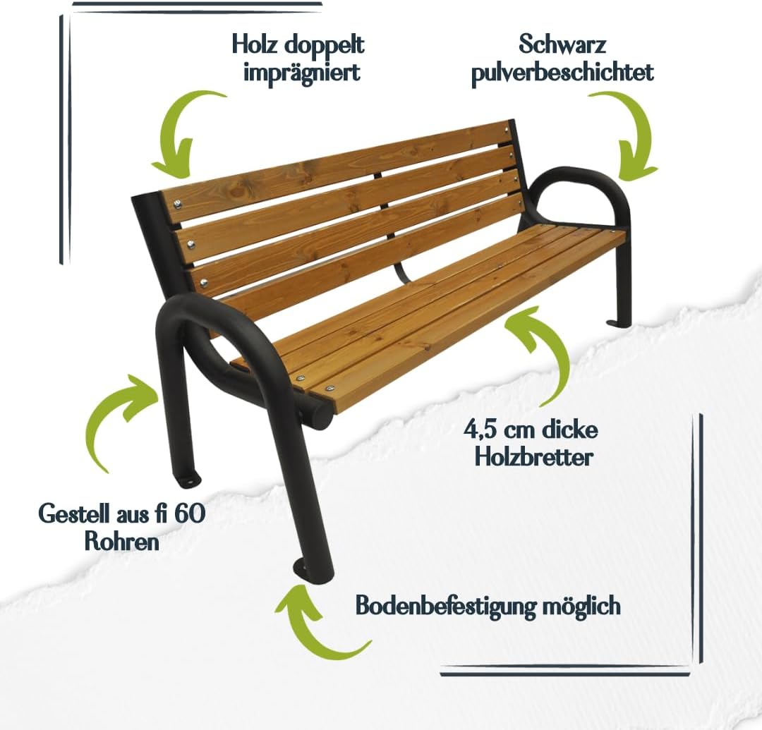 4 Seater Outdoor Garden Bench Steel Frame Wood Slats 200cm