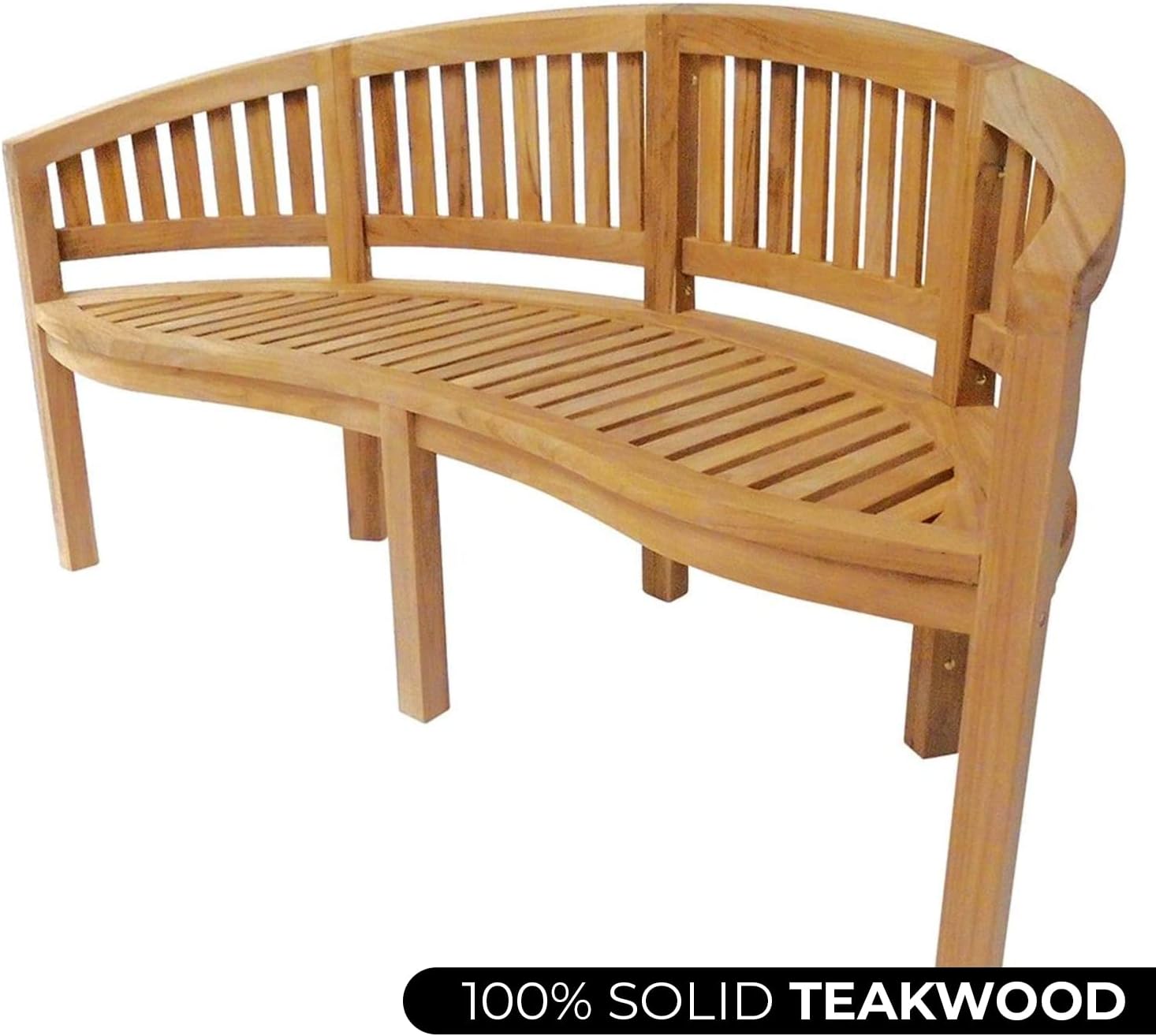 Teak Wood Banana Garden Bench w/ Cushion Curved Patio Seat 168cm Vertical