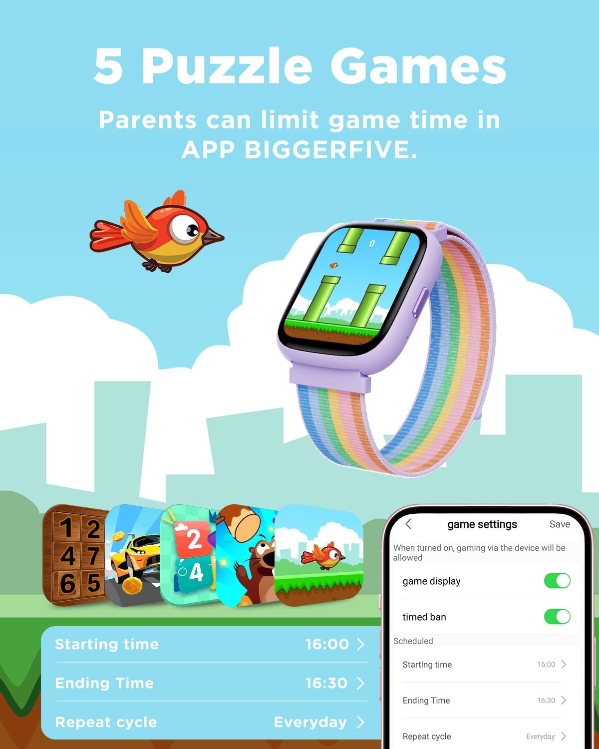 Kids Smart Watch Fitness Tracker Games IP68 1.8