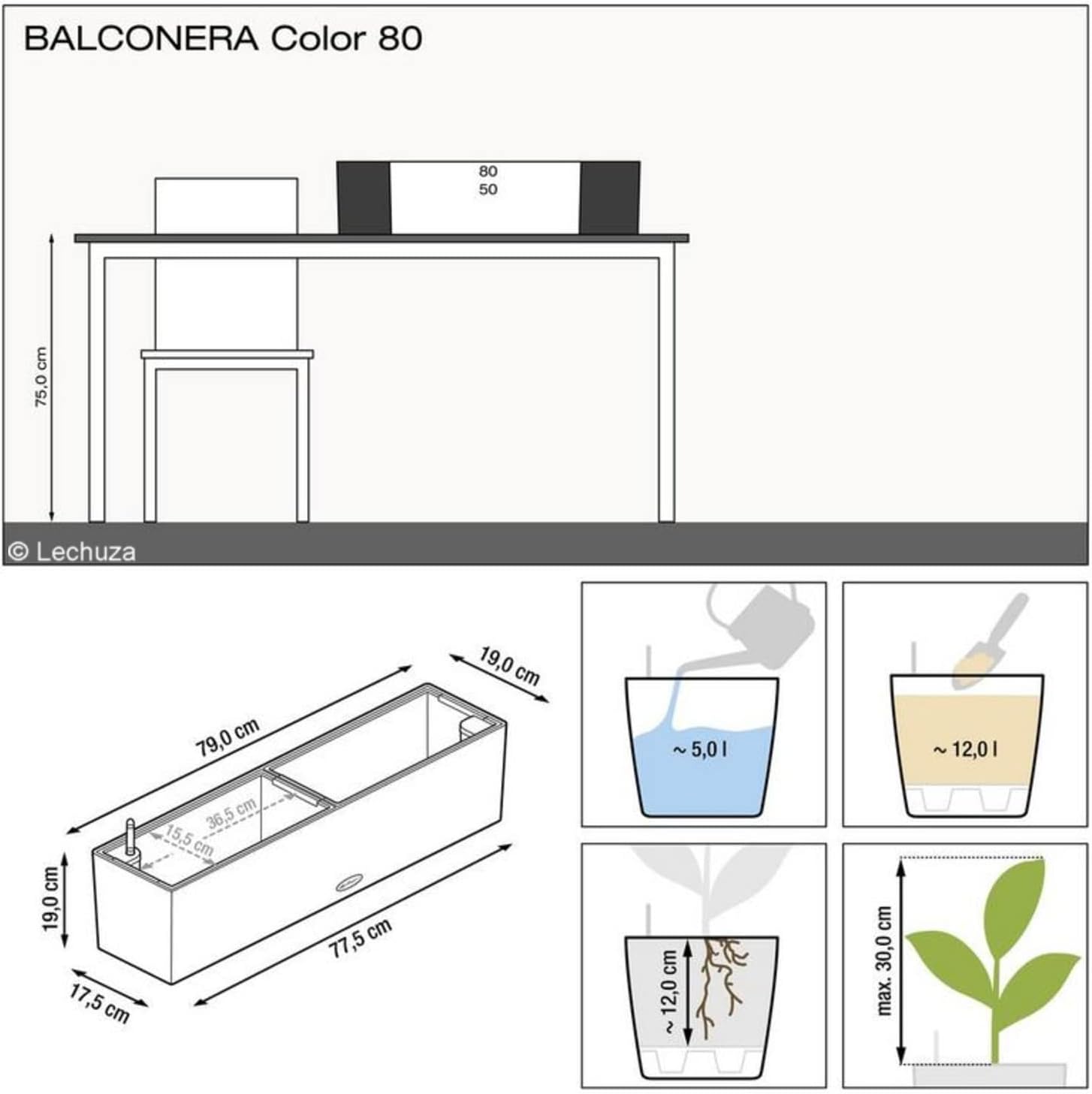Self Watering Balcony Planter 80cm Sand Brown Window Box Pot