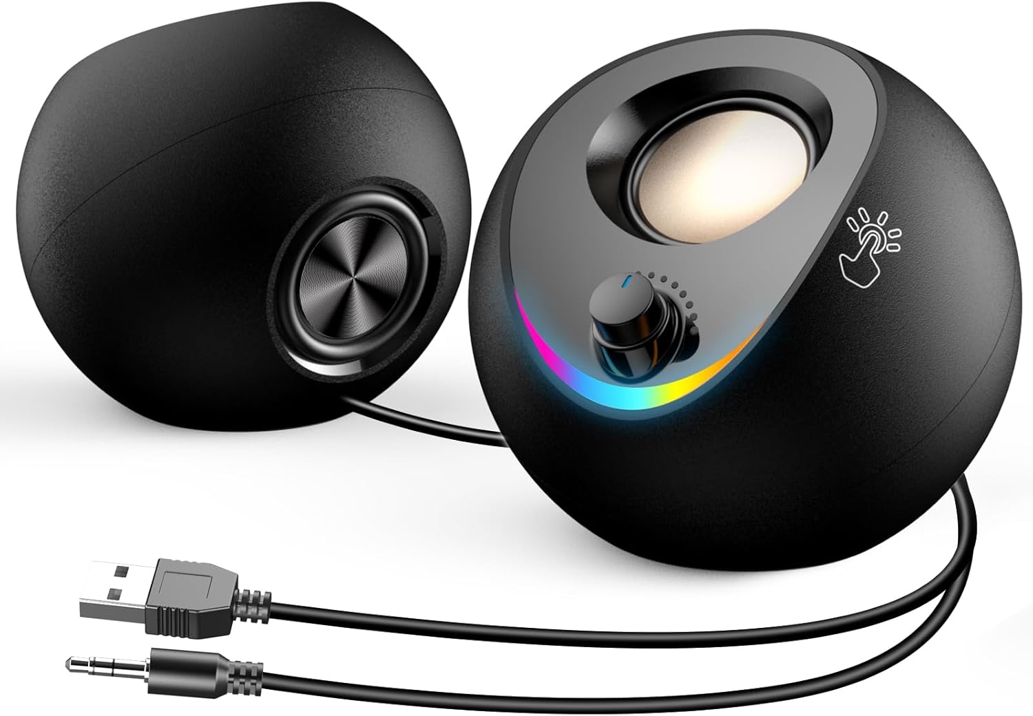 USB Powered PC Speakers Stereo Desktop AUX RGB Touch Lights