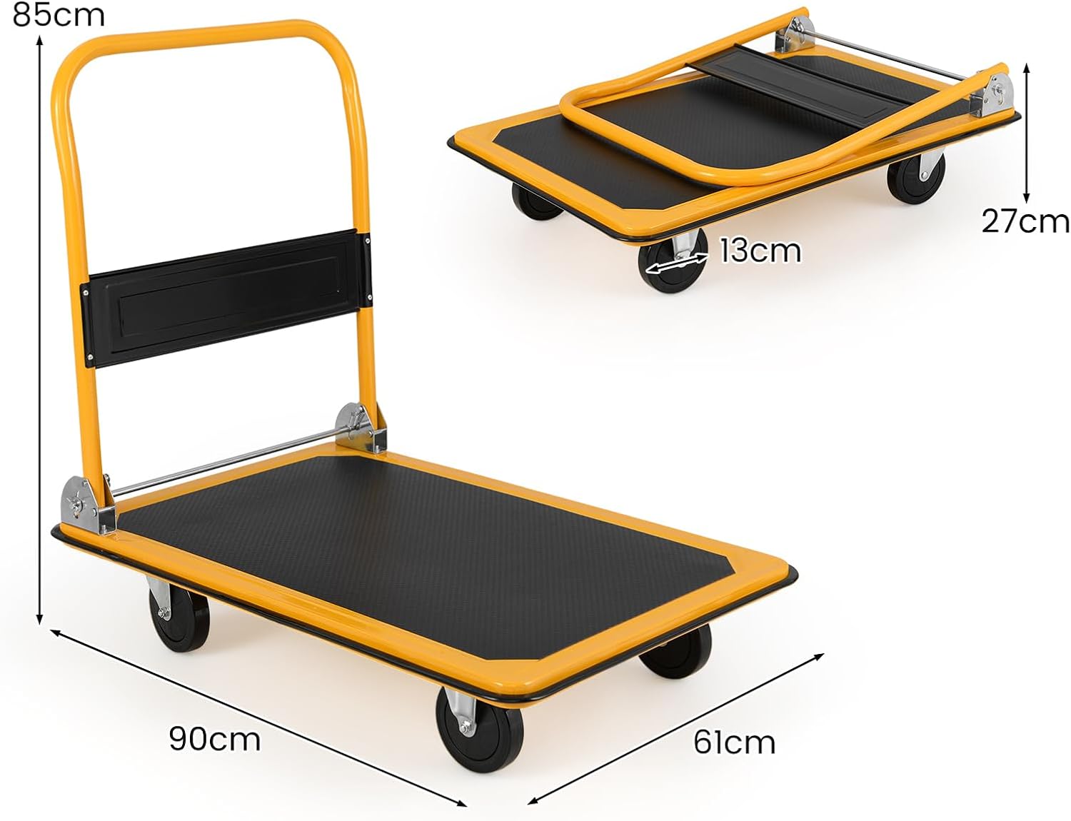 Folding Push Cart Dolly 300KG Flatbed Trolley Black Yellow
