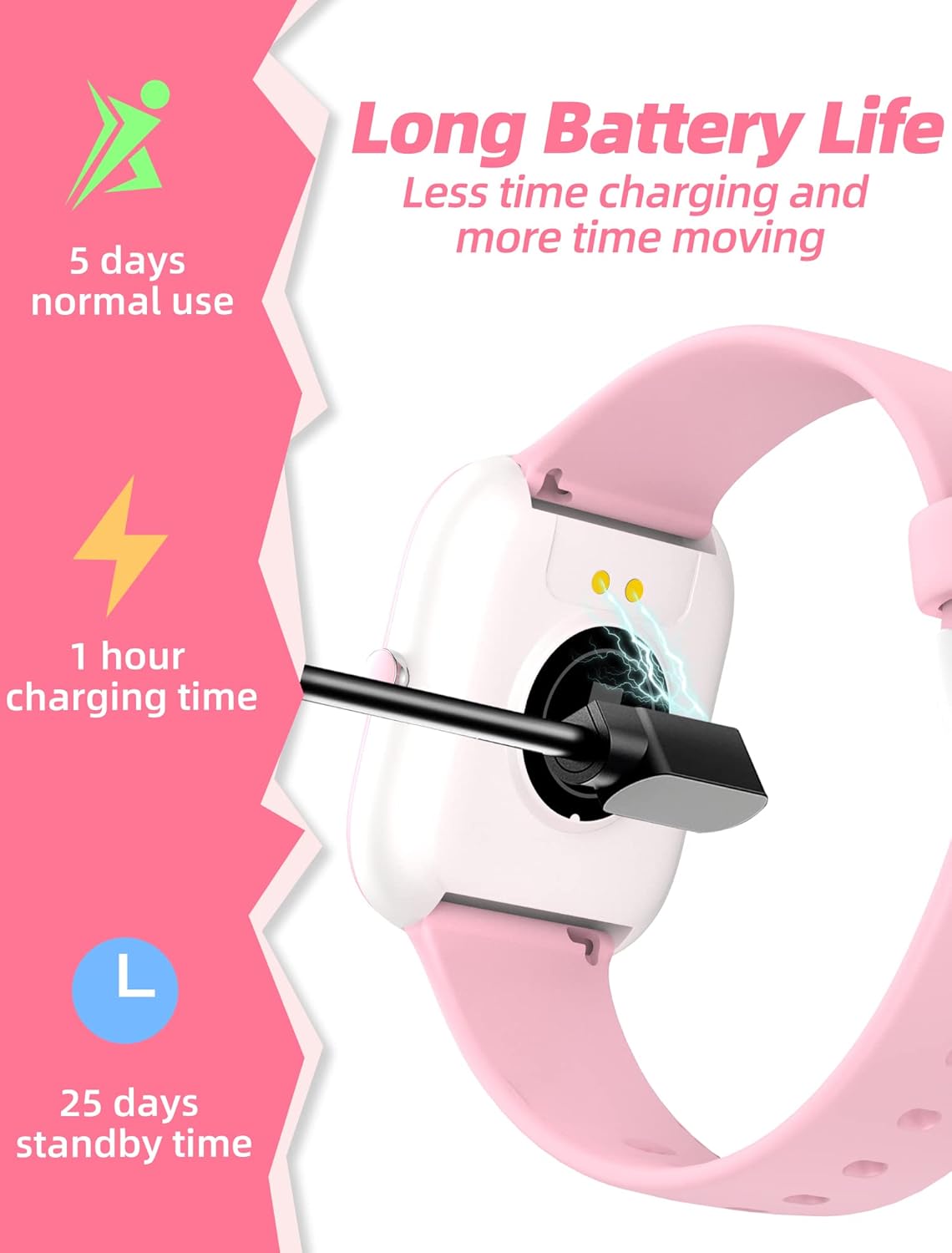 Kids Fitness Smart Watch Pink Heart Sleep Tracker