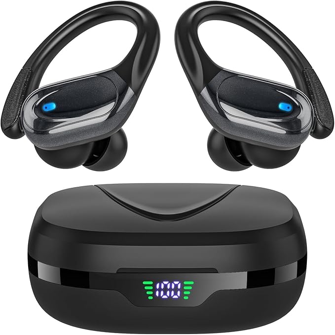 Wireless Sports Earbuds Bluetooth 80Hr Battery LED Display Gray