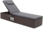 Rattan Sun Lounger 6 Level Recliner with Table Grey