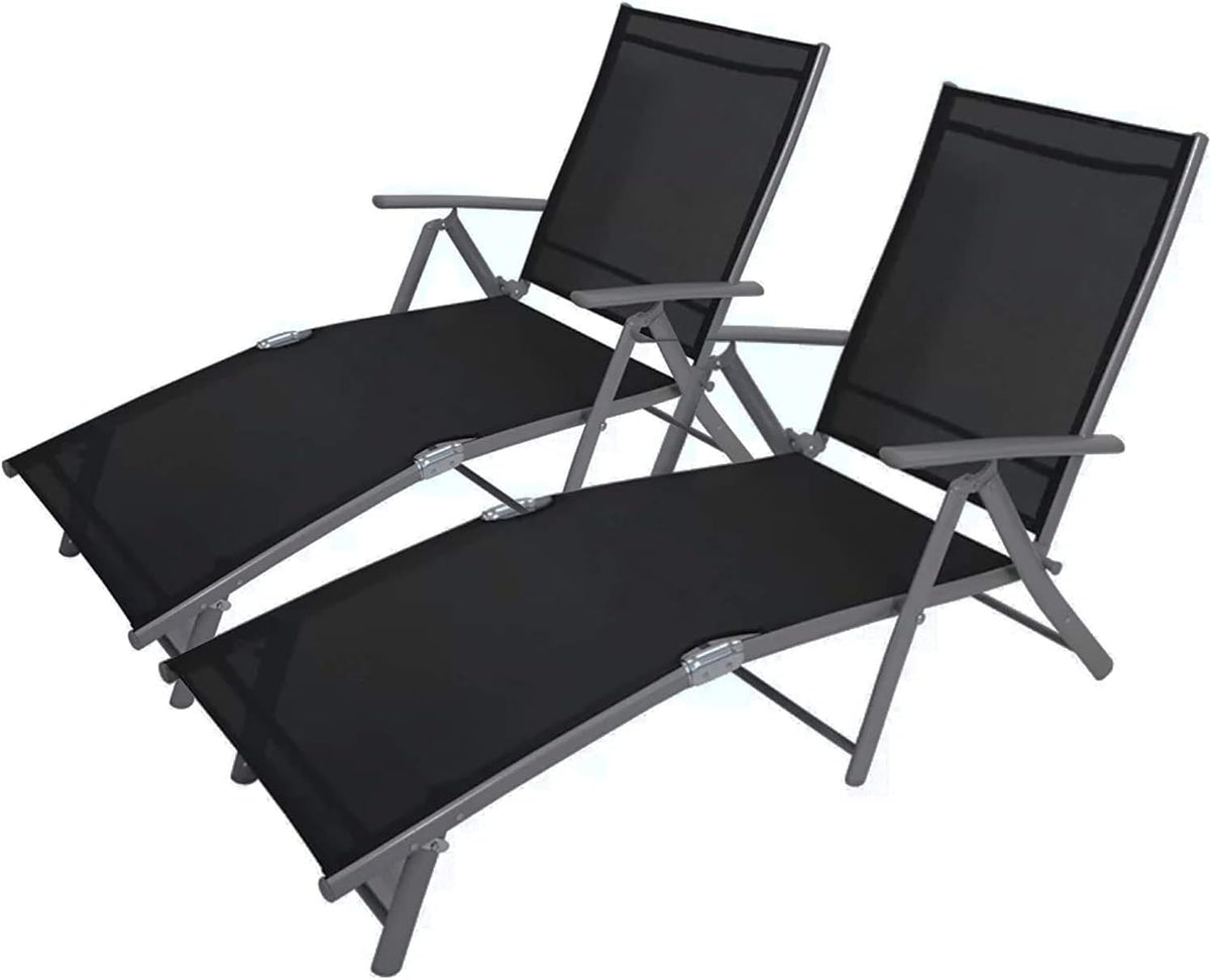Twin Pack Zero Gravity Sun Lounger Reclining Chairs Black