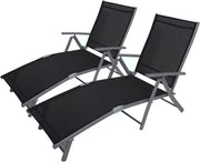 Twin Pack Zero Gravity Sun Lounger Reclining Chairs Black