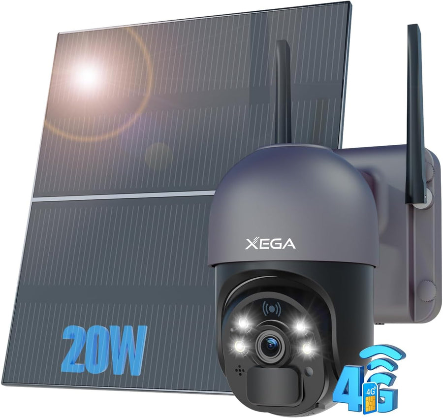 4G LTE Security Camera 20W Solar Panel 20000mAh 2K CCTV