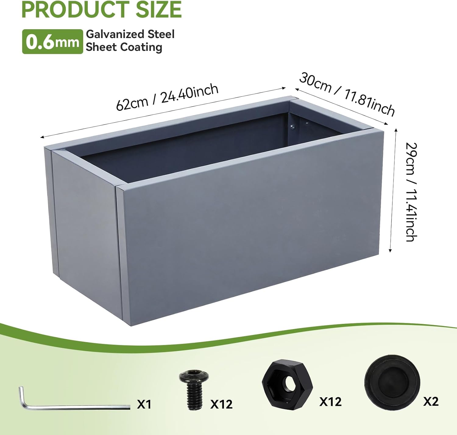 50L Dark Grey Metal Raised Garden Bed Planter 62cm
