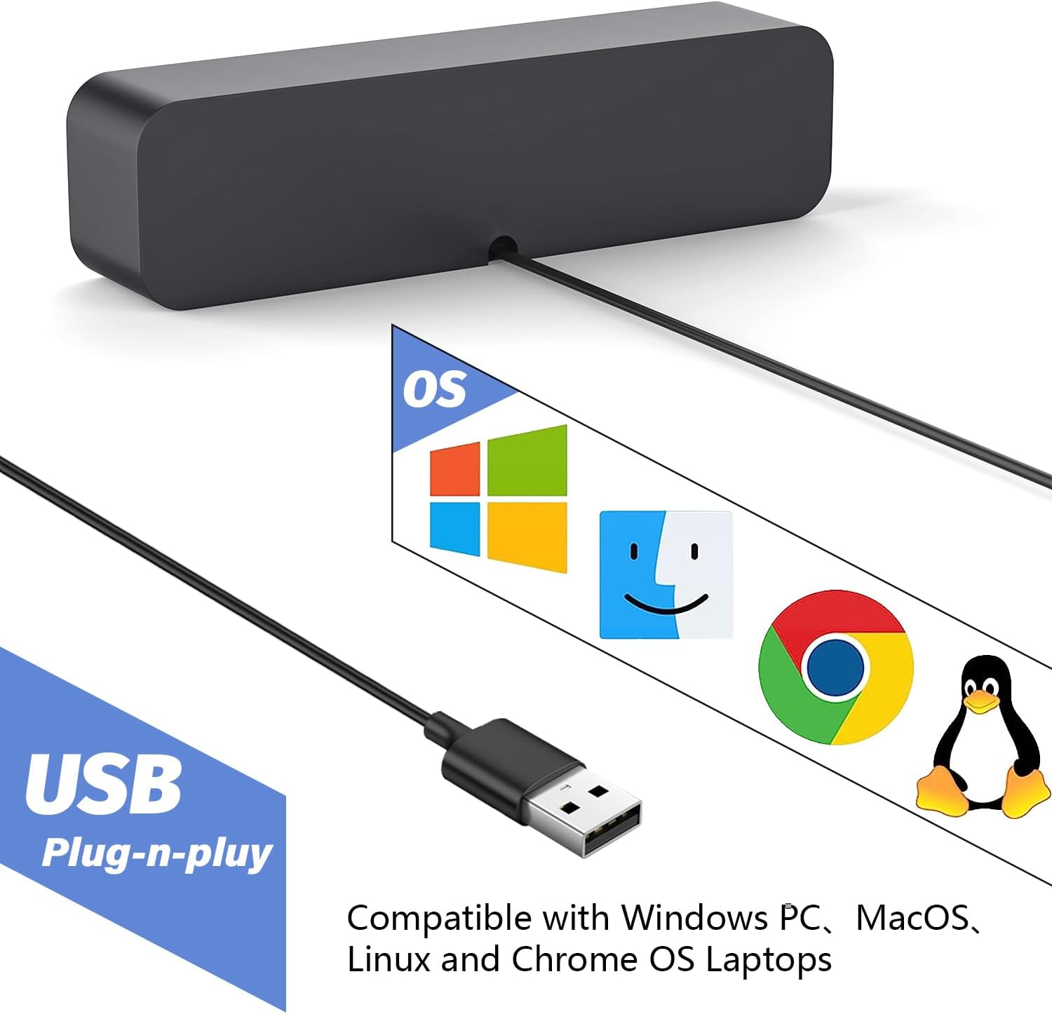 USB Computer Soundbar Speaker Plug & Play Mini Desktop PC Laptop