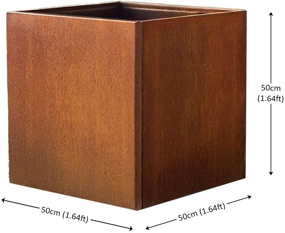 Corten Steel Cube Planter 50cm Rust Outdoor Indoor Square Pot