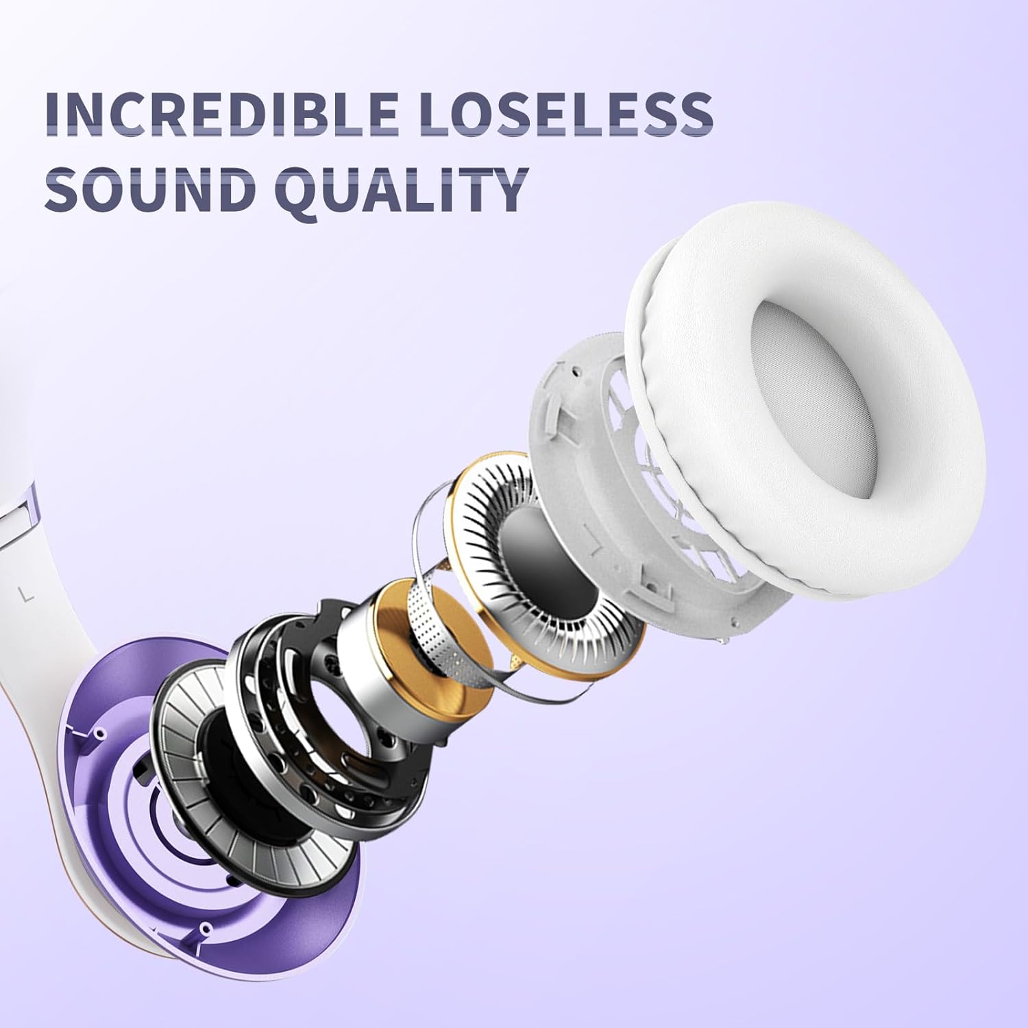 Wireless Bluetooth Over Ear Headphones 65Hr Battery 6 EQ Modes Purple