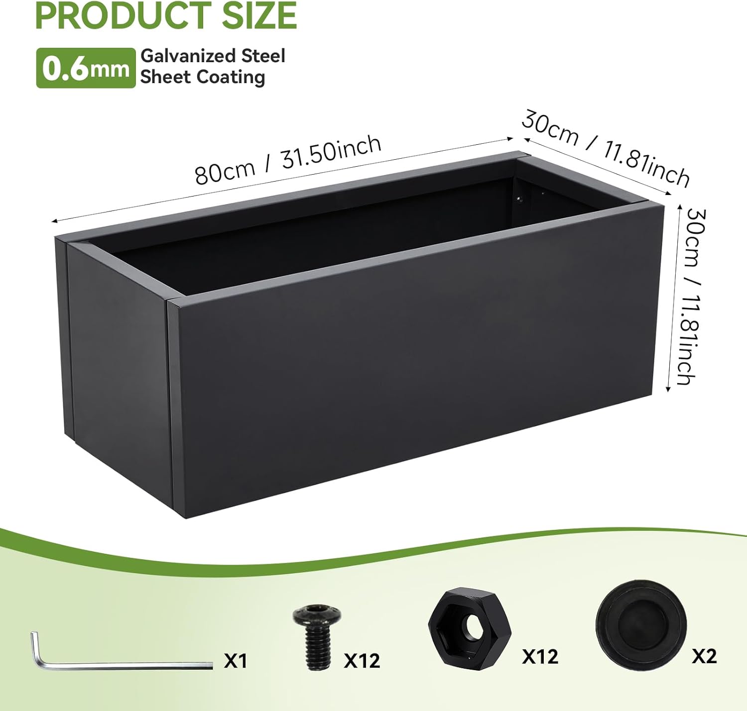 Raised Garden Bed Galvanised Steel Planter Box 70L Outdoor Black