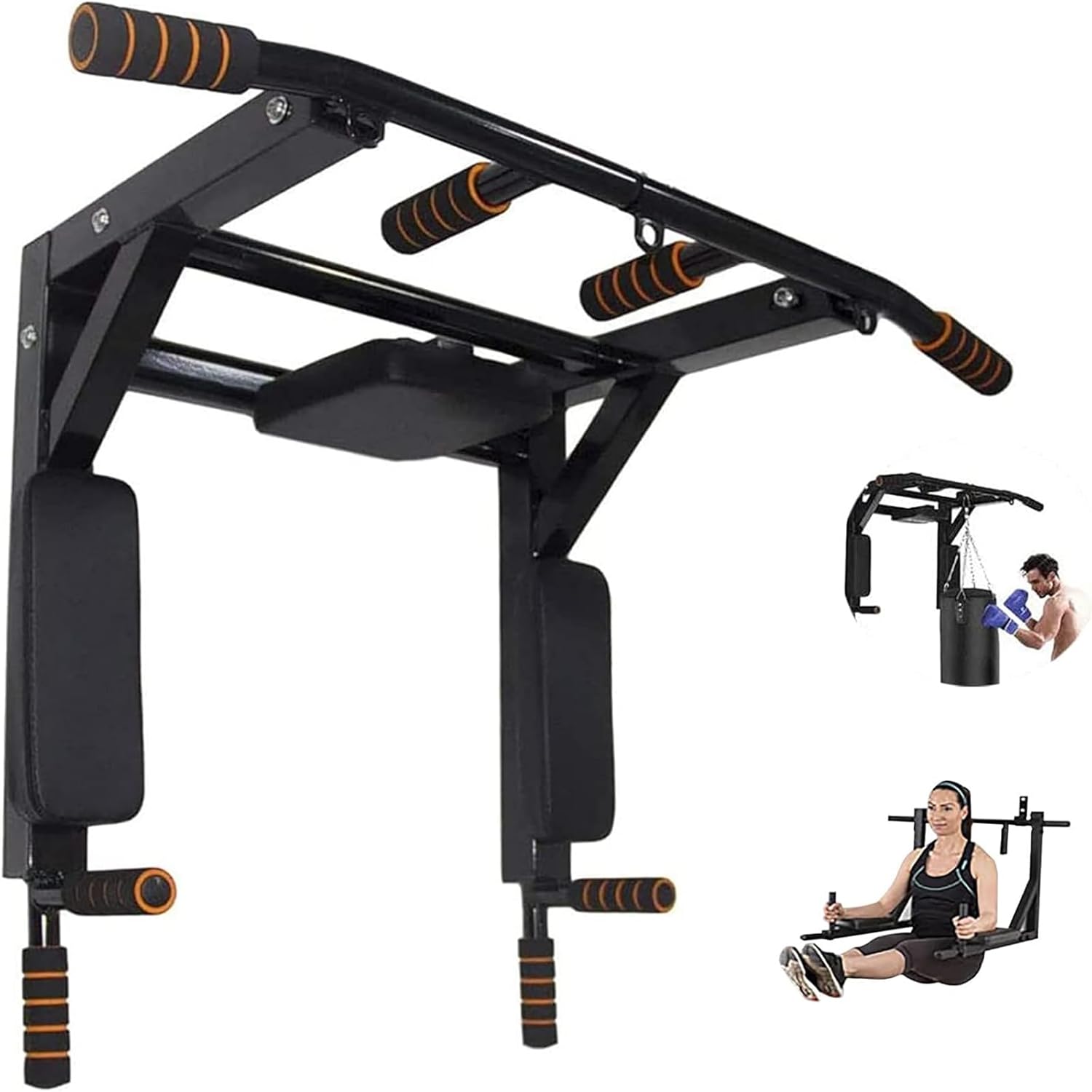 Wall Mounted Pull Up Bar Dip Station Multi Grip Home Gym Trainer