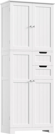 Tall Bathroom Storage Cabinet 2 Drawers Shelves White 164cm