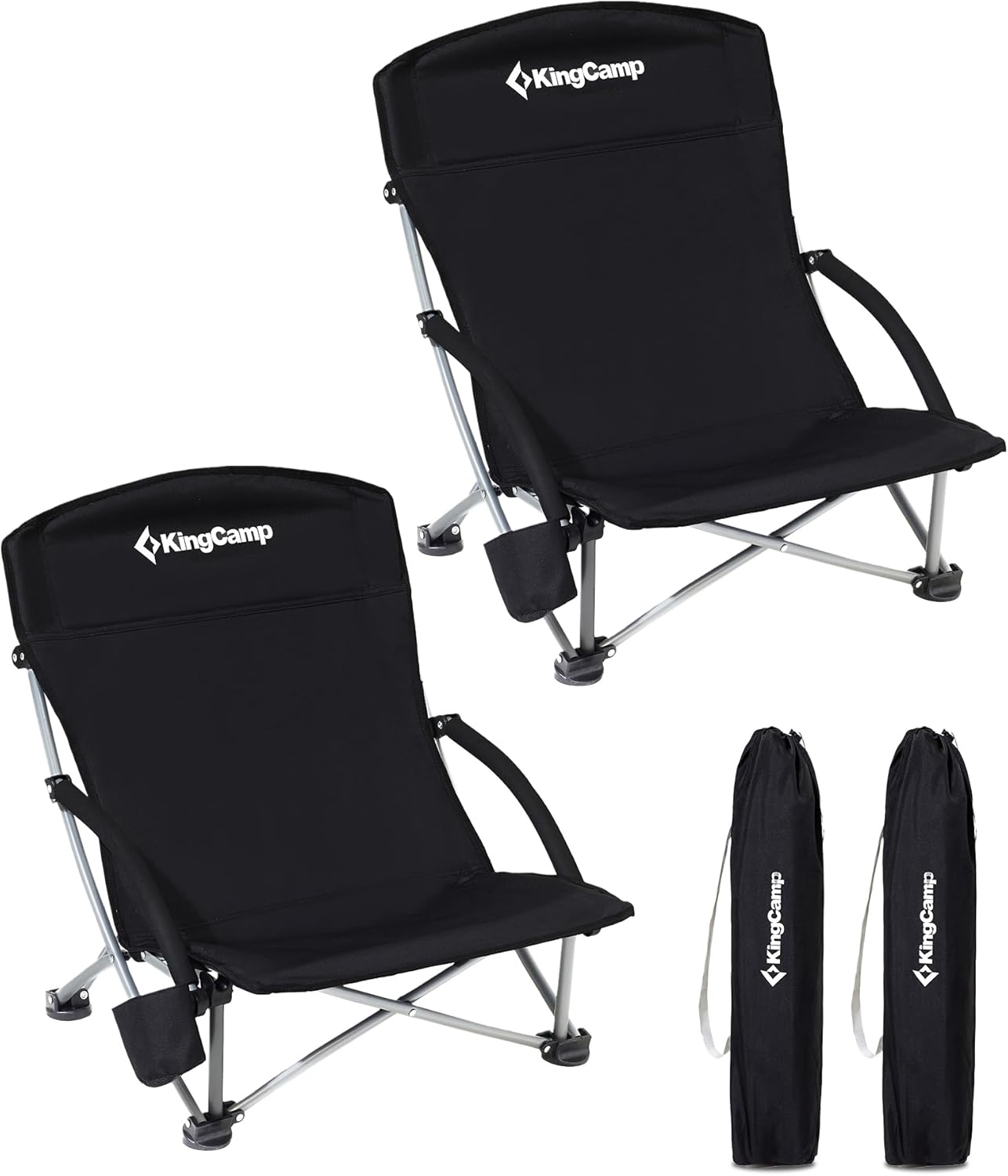 2 Pack Black Low Folding Beach Chairs Heavy Duty Seats