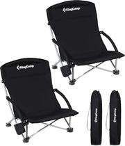 2 Pack Black Low Folding Beach Chairs Heavy Duty Seats