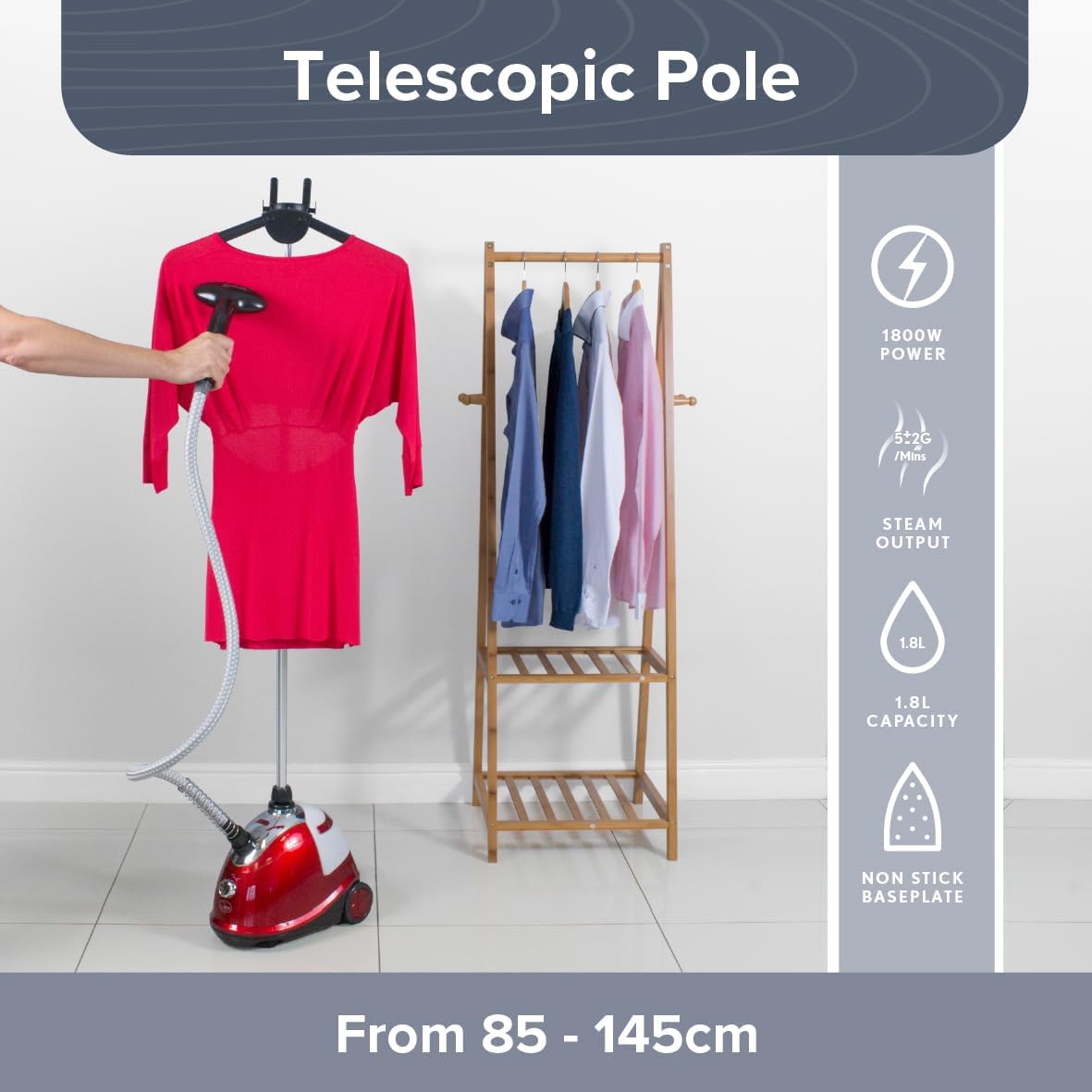 Upright Garment Steamer 1800W Clothes Fabric Steamer 1.8L Tank