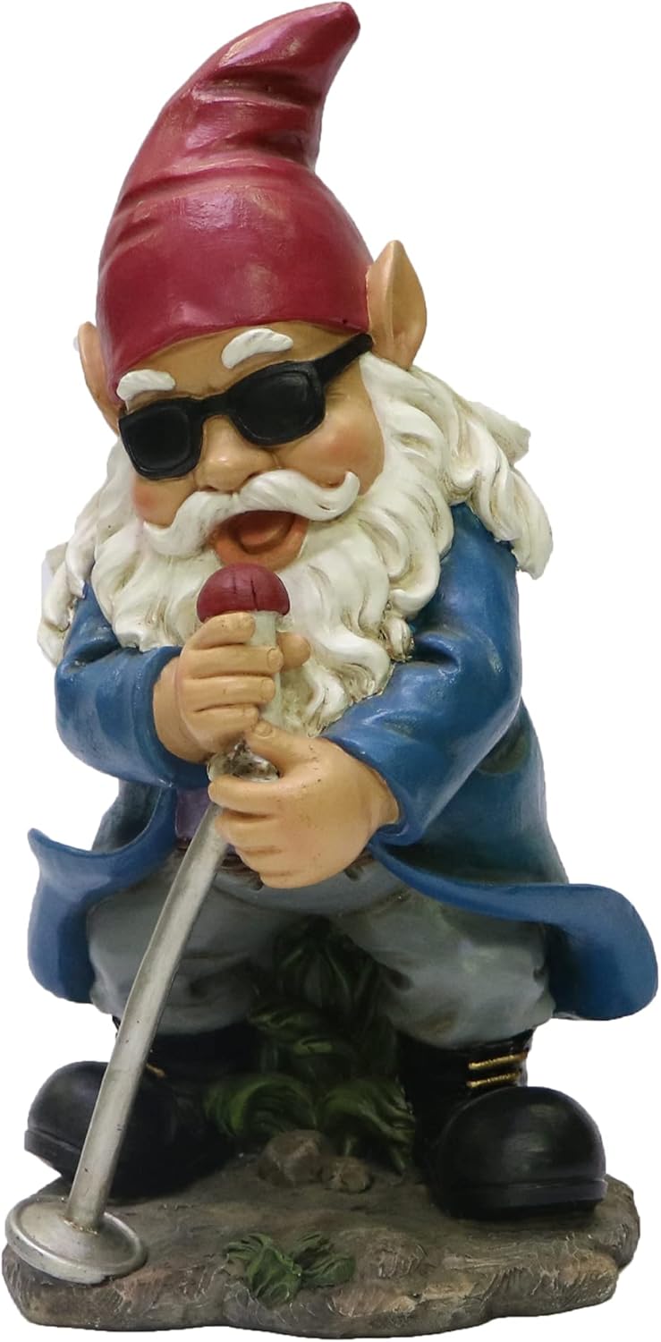 Rock n Roll Garden Gnome Statue Resin Singing Figurine 10 Inch