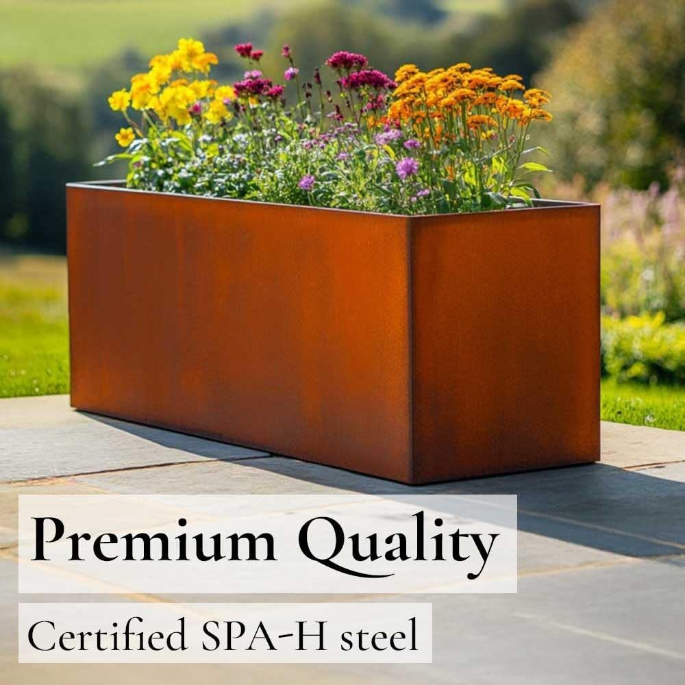 Corten Steel Trough Planter Rust Finish Large Garden Box 100cm
