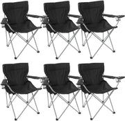 6 Pack Black Folding Camping Chairs with Cup Holder