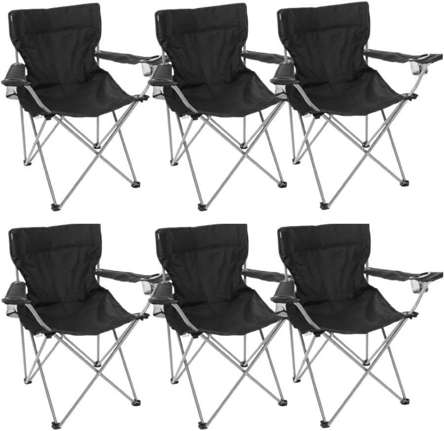 6 Pack Black Folding Camping Chairs with Cup Holder