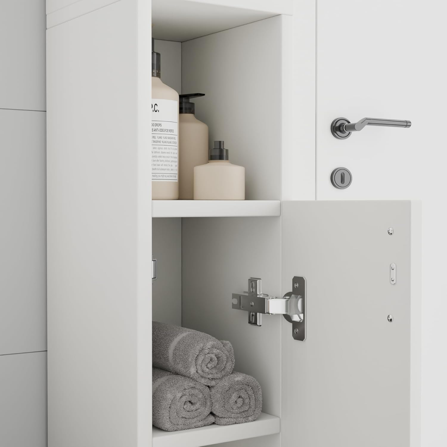 Slim Tall Bathroom Cabinet White 2 Door Shelf Unit