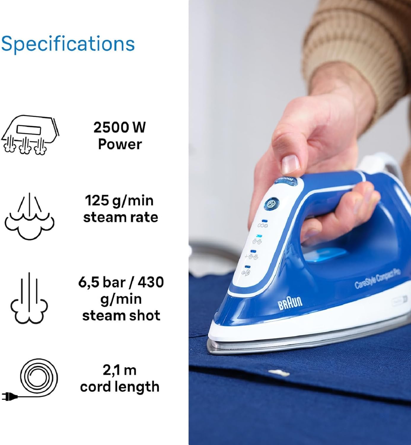 2400W Steam Generator Iron 1.5L Tank Turbo Eco Vertical Steam