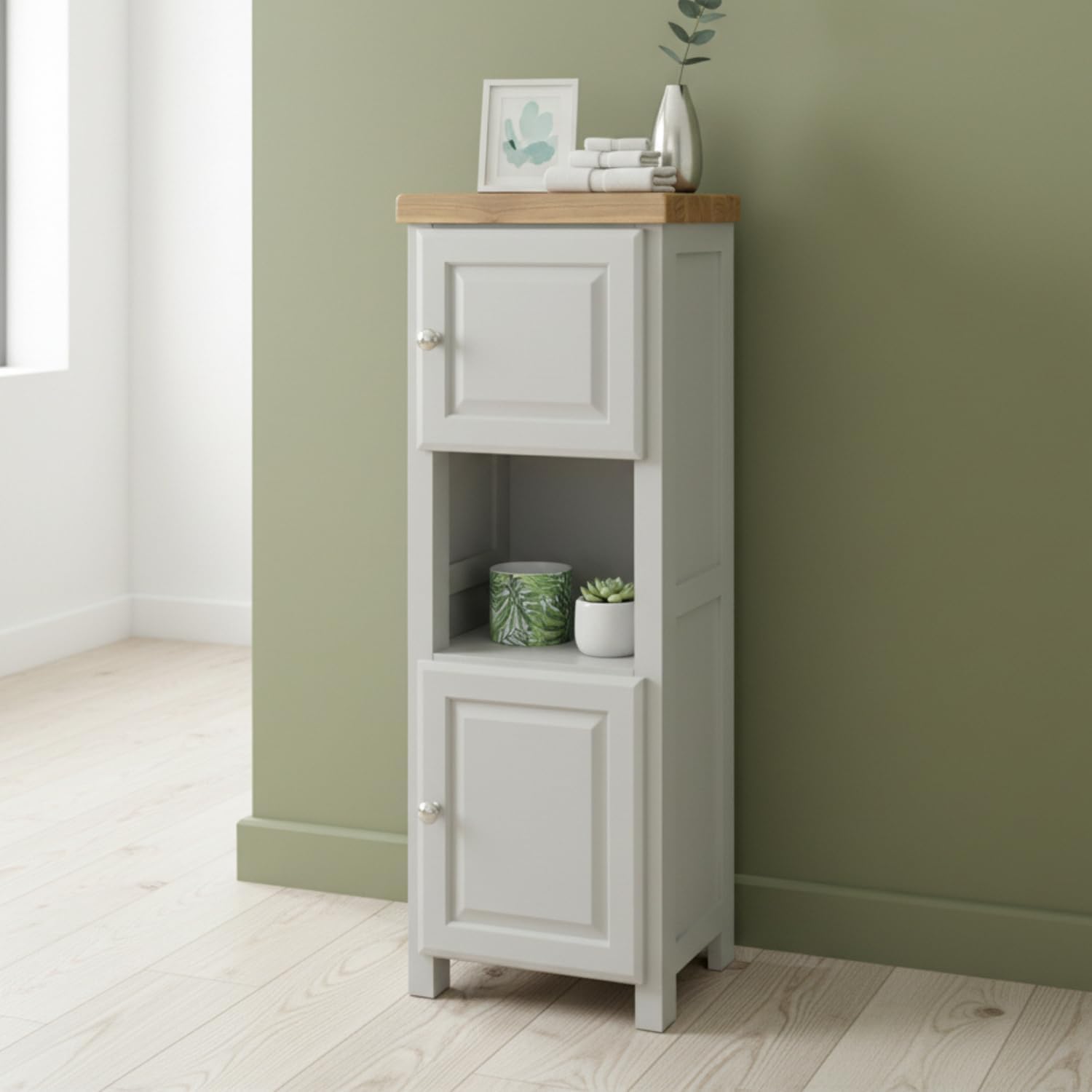 Tall Slim Storage Cabinet Grey Corner Shelf Unit