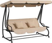 3 Seater Garden Swing Bed Brown Canopy Cushions