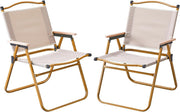 2 Pack Portable Folding Camping Chairs Wide Seat Wooden Arms