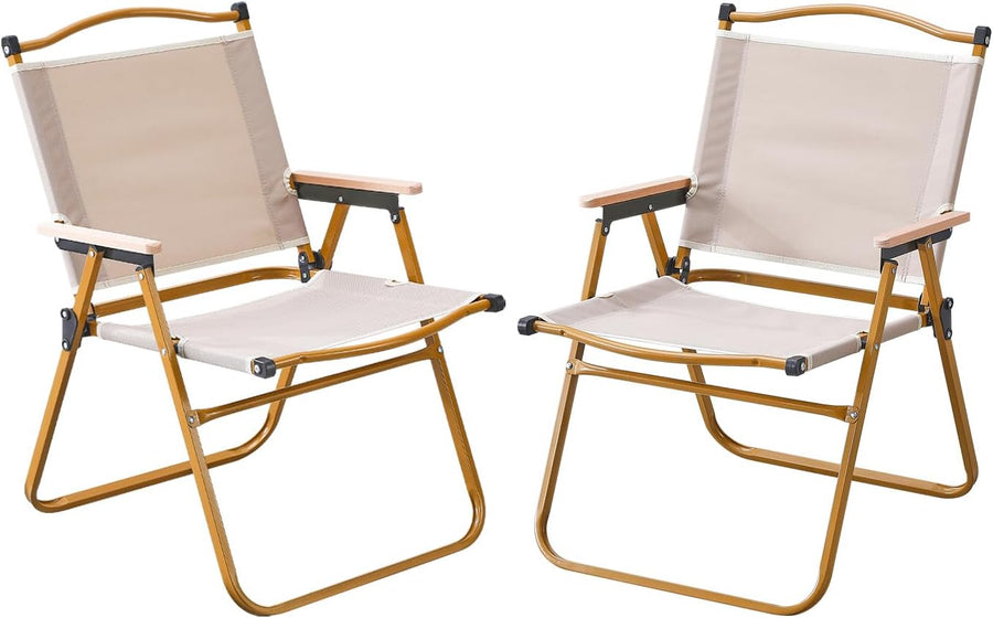 2 Pack Portable Folding Camping Chairs Wide Seat Wooden Arms