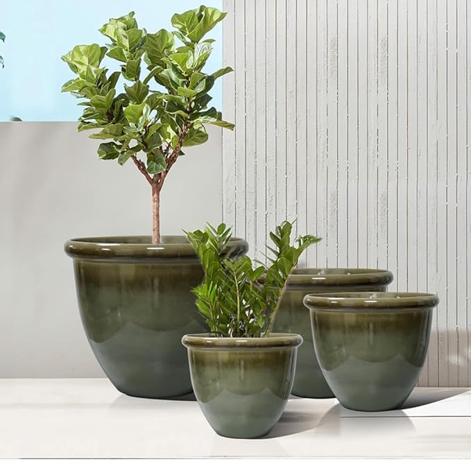 Extra Large Gloss Plant Pot 49cm Olive Indoor Outdoor Planter
