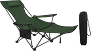 Reclining Camping Chair with Footrest Folding Outdoor Seat Green