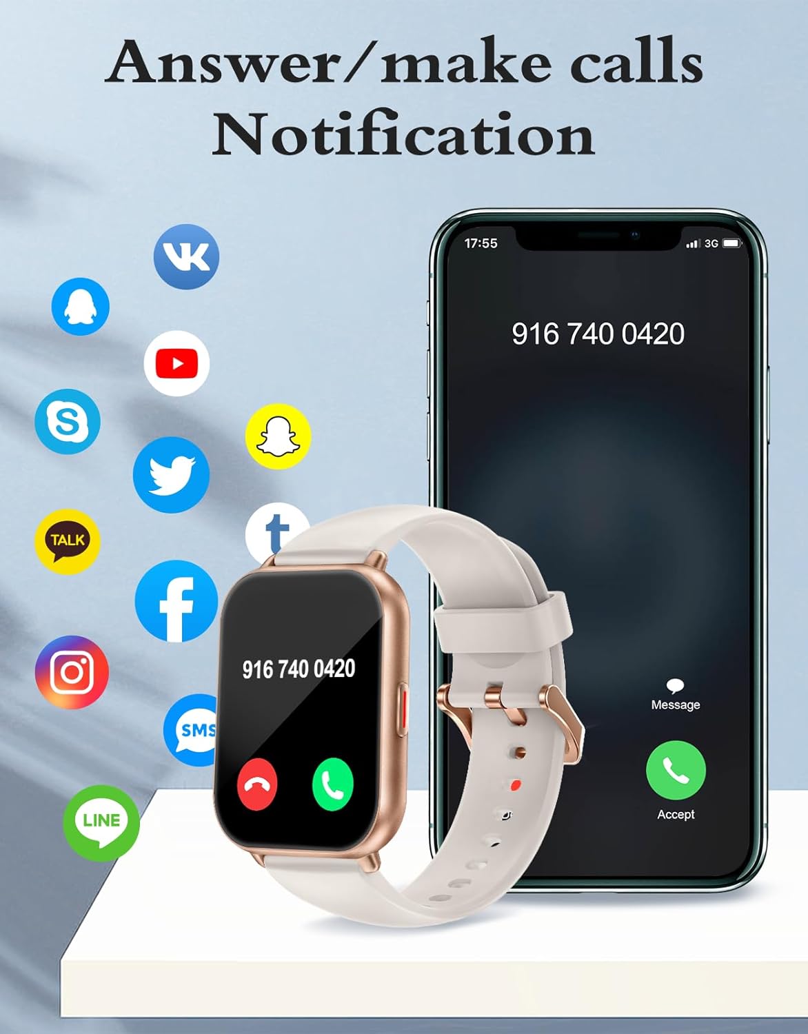 Bluetooth Smart Fitness Watch 1.85 HD Tracker