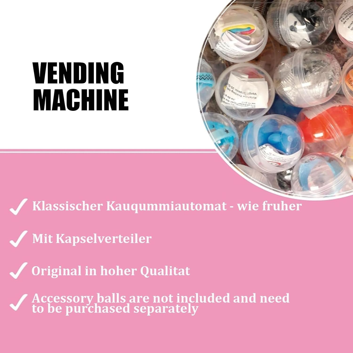 Pink Gumball Vending Machine with Key 500 Capsule Capacity
