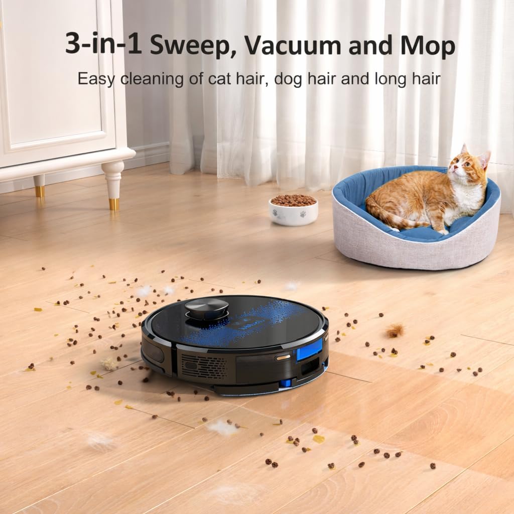Robot Vacuum Mop 5000Pa LiDAR Mapping WiFi App Alexa Pet Hair Clean