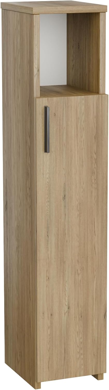 Slim Tall Bathroom Storage Cabinet Freestanding Oak Organizer